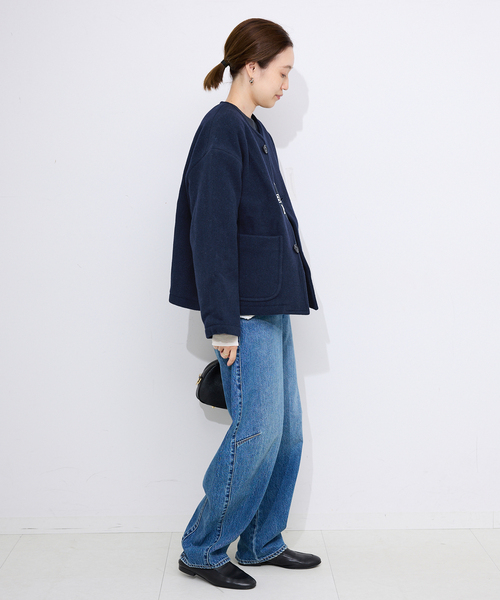 DANTON（ダントン）の「DANTON/ダントン COLLARLESS JACKET DT-A0013（ブルゾン・レディース・ネイビー/ベージュ・MEDIUM/SMALL）」の14枚目の写真