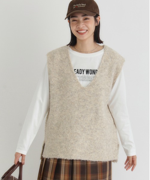 Right-on（ライトオン）の「【HONEYSUCKLE ROSE】ブークレニットベスト（ニット/セーター・レディース・ダークグレー/キナリ/ライトグレー・S/M/L）」の9枚目の写真