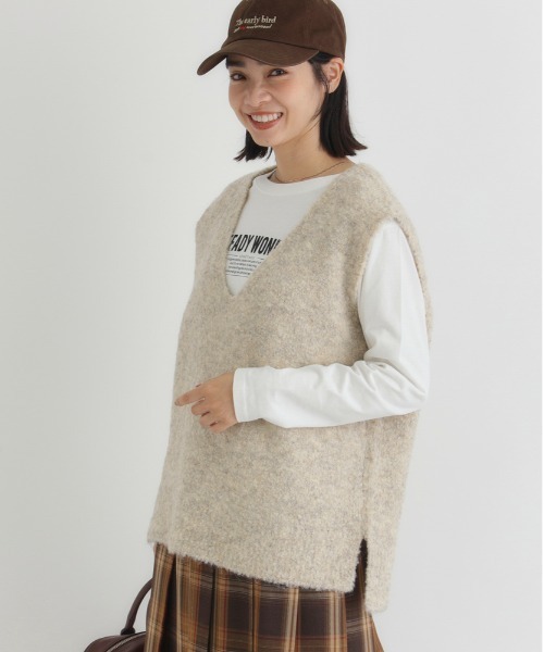 Right-on（ライトオン）の「【HONEYSUCKLE ROSE】ブークレニットベスト（ニット/セーター・レディース・ダークグレー/キナリ/ライトグレー・S/M/L）」の10枚目の写真