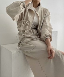 リボンシャーリングショートブルゾン+ロングSKセットアップ