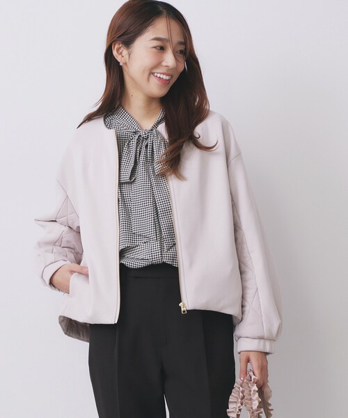 キルティング切替ノーカラーブルゾン【洗濯機OK】（ブルゾン）｜index