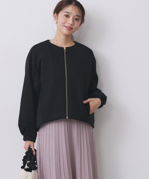 キルティング切替ノーカラーブルゾン【洗濯機OK】（ブルゾン）｜index