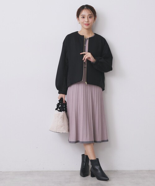 キルティング切替ノーカラーブルゾン【洗濯機OK】（ブルゾン）｜index