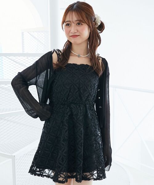 MAJESTIC LEGON(マジェスティックレゴン)の「フラワーチュールミニキャミワンピ(ワンピース・レディース・ブラック/アイボリー・MEDIUM)」の13枚目の写真