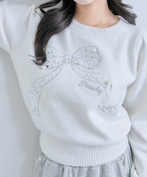 OLIVE des OLIVE（オリーブデオリーブ）の「キラキラリボンニット（ニット/セーター・レディース・オフホワイト/サックスブルー/ブラック/ピンク/ラベンダー・FREE）」の2枚目の写真