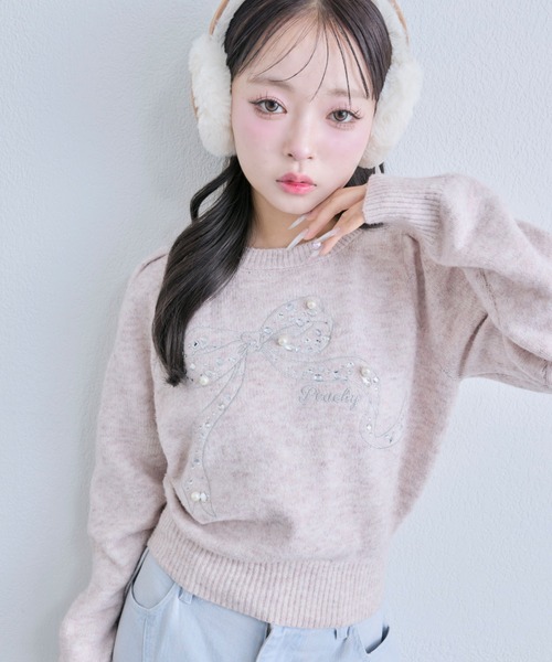 OLIVE des OLIVE（オリーブデオリーブ）の「キラキラリボンニット（ニット/セーター・レディース・オフホワイト/サックスブルー/ブラック/ピンク/ラベンダー・FREE）」の5枚目の写真