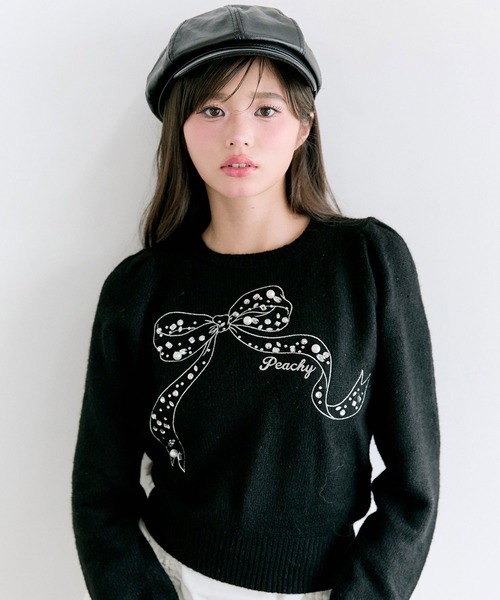 OLIVE des OLIVE（オリーブデオリーブ）の「キラキラリボンニット（ニット/セーター・レディース・オフホワイト/サックスブルー/ブラック/ピンク/ラベンダー・FREE）」の3枚目の写真