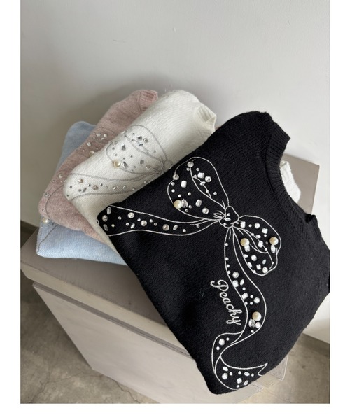 OLIVE des OLIVE（オリーブデオリーブ）の「キラキラリボンニット（ニット/セーター・レディース・オフホワイト/サックスブルー/ブラック/ピンク/ラベンダー・FREE）」の6枚目の写真