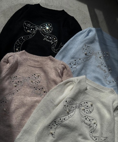 OLIVE des OLIVE（オリーブデオリーブ）の「キラキラリボンニット（ニット/セーター・レディース・オフホワイト/サックスブルー/ブラック/ピンク/ラベンダー・FREE）」の7枚目の写真