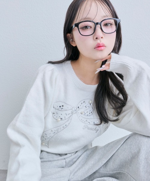 OLIVE des OLIVE（オリーブデオリーブ）の「キラキラリボンニット（ニット/セーター・レディース・オフホワイト/サックスブルー/ブラック/ピンク/ラベンダー・FREE）」の9枚目の写真