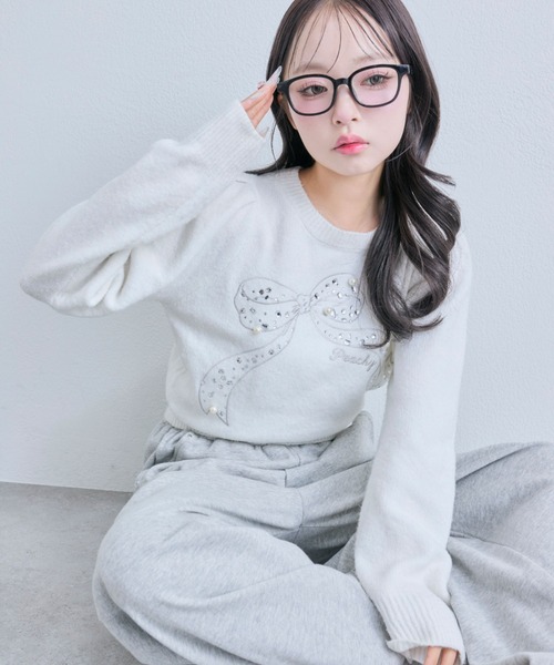 OLIVE des OLIVE（オリーブデオリーブ）の「キラキラリボンニット（ニット/セーター・レディース・オフホワイト/サックスブルー/ブラック/ピンク/ラベンダー・FREE）」の11枚目の写真