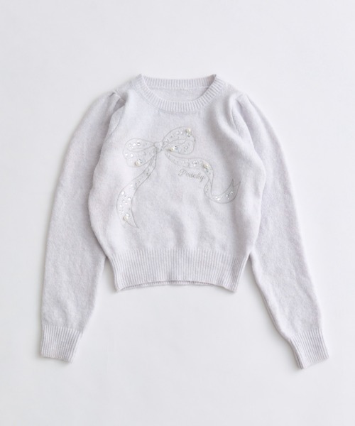 美品ミキハウス　キラキラ　ラメ　リボン　白　セーター　90cm 43%OFF 4,990→2,800円ニット セーター リボン