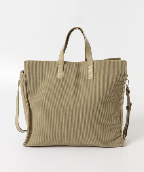 KBF(ケイビーエフ)の「コーデュロイスクエアビッグBAG(トートバッグ・レディース・ベージュ/チャコールグレー・ONE)」の6枚目の写真