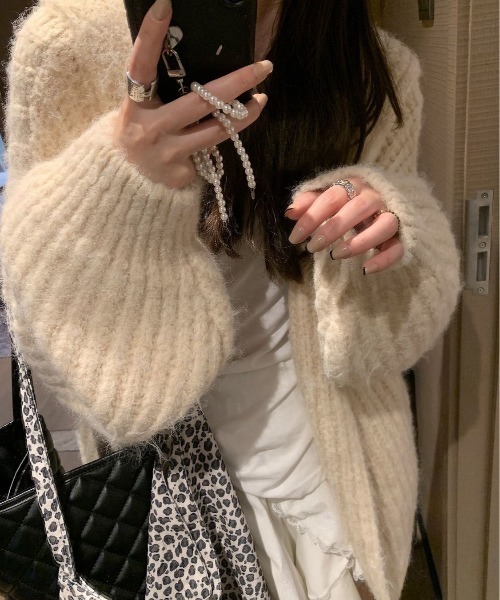 エムプルミエ フード付き カーディガン ベージュ エムプルミエ フード付きニットカーディガン ベージュ系 ポケット付き