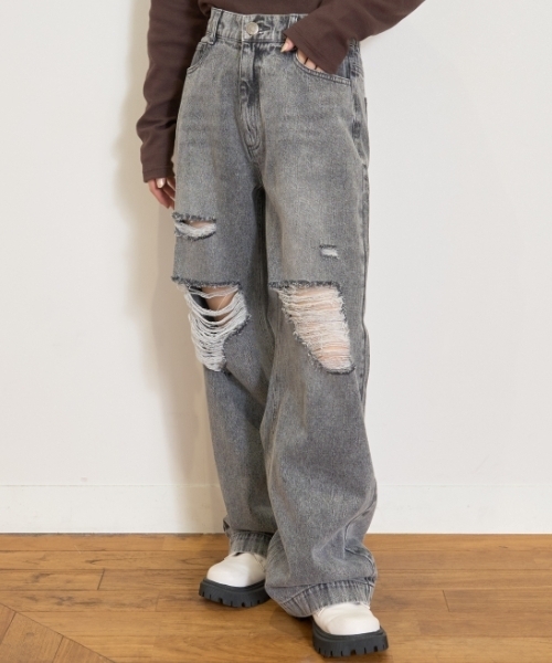 LOVETOXIC（ラブトキシック）の「【LTXC】ダメージデニムワイドパンツ（その他パンツ・キッズ・ライトブルー/ネイビー/サックスブルー/グレー/ブルー・L:160cm/130cm/M:150cm/S:140cm）」の2枚目の写真