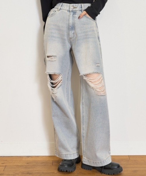 LOVETOXIC（ラブトキシック）の「【LTXC】ダメージデニムワイドパンツ（その他パンツ・キッズ・ライトブルー/ネイビー/サックスブルー/グレー/ブルー・L:160cm/130cm/M:150cm/S:140cm）」の4枚目の写真