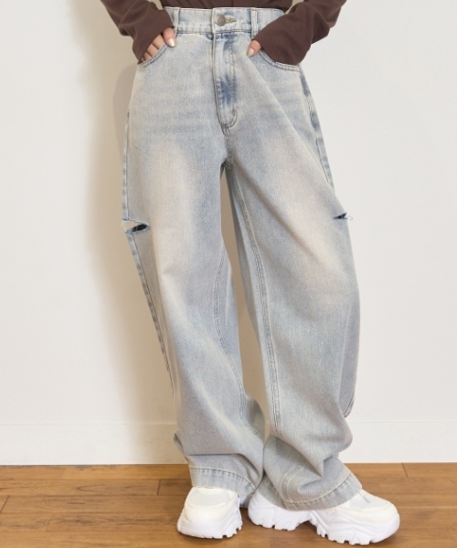 LOVETOXIC（ラブトキシック）の「【LTXC】ダメージデニムワイドパンツ（その他パンツ・キッズ・ライトブルー/ネイビー/サックスブルー/グレー/ブルー・L:160cm/130cm/M:150cm/S:140cm）」の3枚目の写真