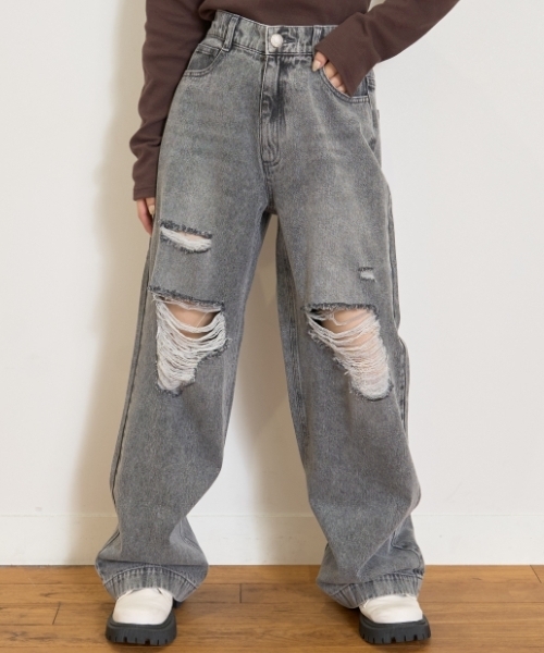 LOVETOXIC（ラブトキシック）の「【LTXC】ダメージデニムワイドパンツ（その他パンツ・キッズ・ライトブルー/ネイビー/サックスブルー/グレー/ブルー・L:160cm/130cm/M:150cm/S:140cm）」の9枚目の写真