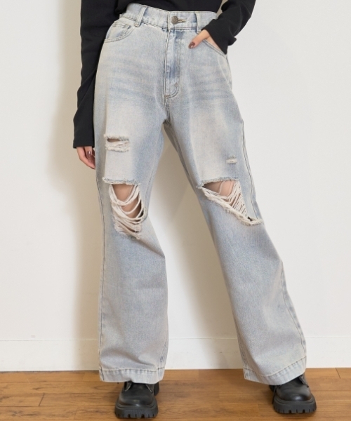 LOVETOXIC（ラブトキシック）の「【LTXC】ダメージデニムワイドパンツ（その他パンツ・キッズ・ライトブルー/ネイビー/サックスブルー/グレー/ブルー・L:160cm/130cm/M:150cm/S:140cm）」の12枚目の写真