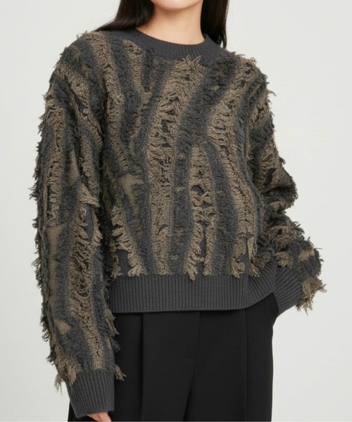 Per sist ence（パーシエンス）の「MIXフリンジニットプルオーバー（ニット/セーター・レディース・ブラウン/ベージュ系/ブラック/ネイビー/グレー・ONE SIZE）」の4枚目の写真