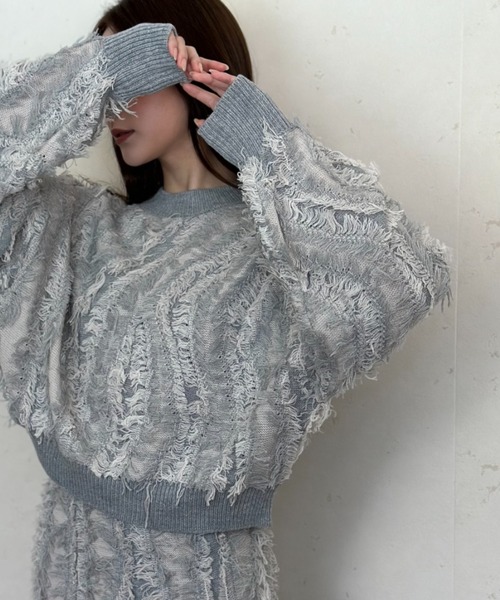 Per sist ence（パーシエンス）の「MIXフリンジニットプルオーバー（ニット/セーター・レディース・ブラウン/ベージュ系/ブラック/ネイビー/グレー・ONE SIZE）」の3枚目の写真