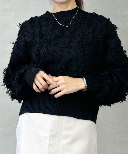 Per sist ence（パーシエンス）の「MIXフリンジニットプルオーバー（ニット/セーター・レディース・ブラウン/ベージュ系/ブラック/ネイビー/グレー・ONE SIZE）」の2枚目の写真