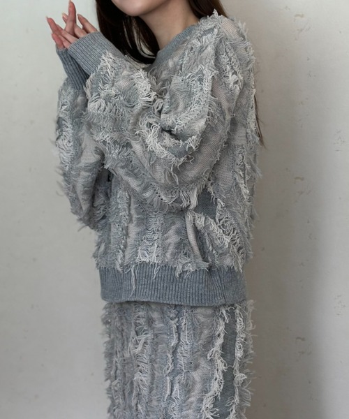 Per sist ence（パーシエンス）の「MIXフリンジニットプルオーバー（ニット/セーター・レディース・ブラウン/ベージュ系/ブラック/ネイビー/グレー・ONE SIZE）」の9枚目の写真