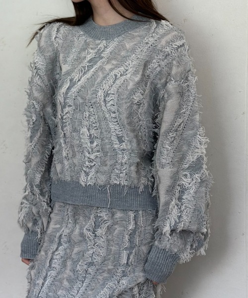 Per sist ence（パーシエンス）の「MIXフリンジニットプルオーバー（ニット/セーター・レディース・ブラウン/ベージュ系/ブラック/ネイビー/グレー・ONE SIZE）」の12枚目の写真