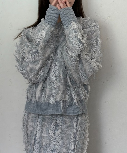 Per sist ence（パーシエンス）の「MIXフリンジニットプルオーバー（ニット/セーター・レディース・ブラウン/ベージュ系/ブラック/ネイビー/グレー・ONE SIZE）」の13枚目の写真