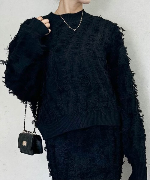 Per sist ence（パーシエンス）の「MIXフリンジニットプルオーバー（ニット/セーター・レディース・ブラウン/ベージュ系/ブラック/ネイビー/グレー・ONE SIZE）」の18枚目の写真