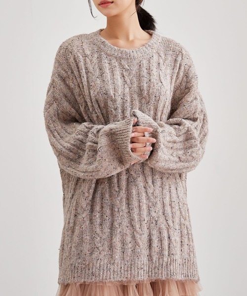 Lace Ladies(レースレディース)の「ケーブル編み カラーネップ オーバーサイズ ニット プルオーバー(ニット/セーター・レディース・ブラウン/グレー/アイボリー/グレイッシュベージュ・FREE)」の4枚目の写真