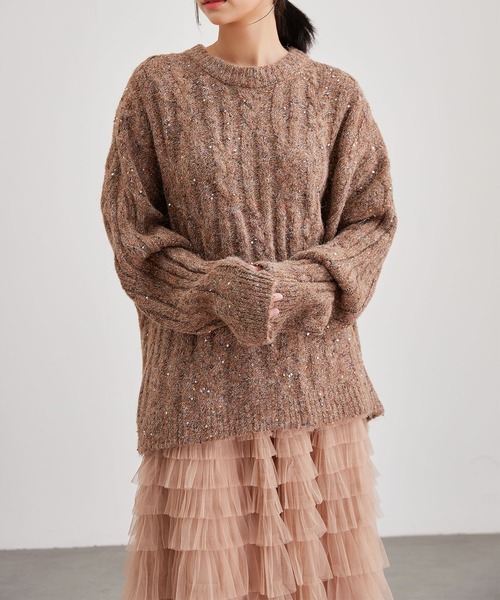 Lace Ladies(レースレディース)の「ケーブル編み カラーネップ オーバーサイズ ニット プルオーバー(ニット/セーター・レディース・ブラウン/グレー/アイボリー/グレイッシュベージュ・FREE)」の10枚目の写真
