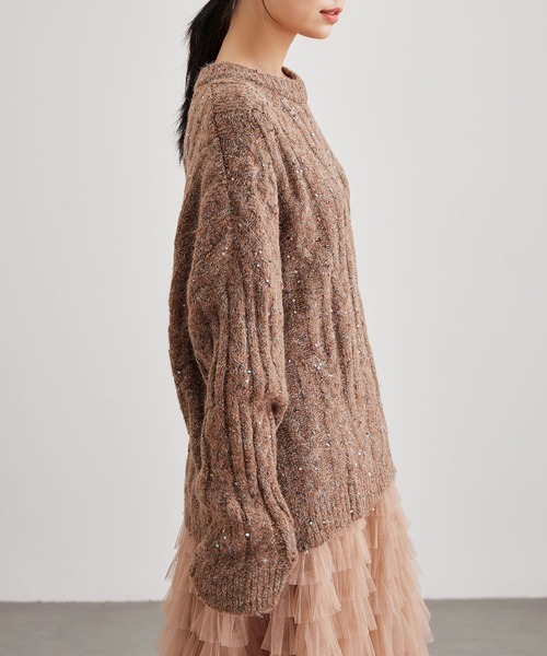 Lace Ladies(レースレディース)の「ケーブル編み カラーネップ オーバーサイズ ニット プルオーバー(ニット/セーター・レディース・ブラウン/グレー/アイボリー/グレイッシュベージュ・FREE)」の11枚目の写真