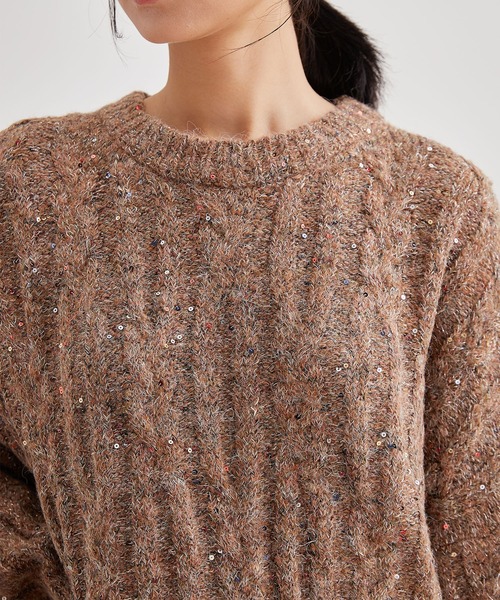 Lace Ladies(レースレディース)の「ケーブル編み カラーネップ オーバーサイズ ニット プルオーバー(ニット/セーター・レディース・ブラウン/グレー/アイボリー/グレイッシュベージュ・FREE)」の14枚目の写真