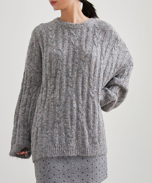 Lace Ladies(レースレディース)の「ケーブル編み カラーネップ オーバーサイズ ニット プルオーバー(ニット/セーター・レディース・ブラウン/グレー/アイボリー/グレイッシュベージュ・FREE)」の16枚目の写真