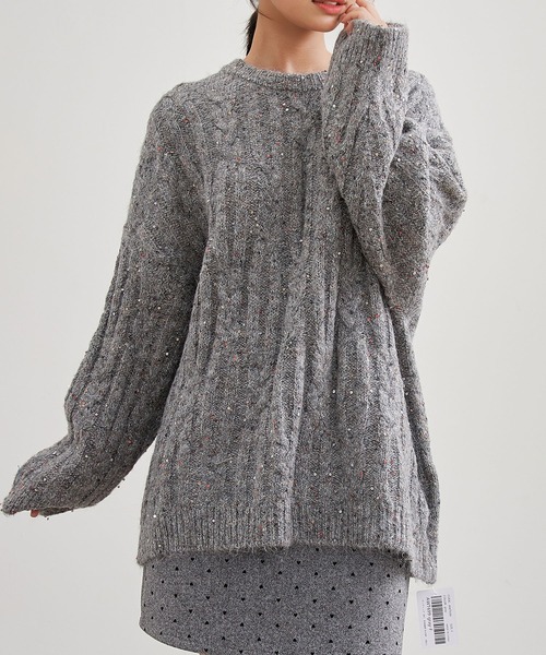 Lace Ladies(レースレディース)の「ケーブル編み カラーネップ オーバーサイズ ニット プルオーバー(ニット/セーター・レディース・ブラウン/グレー/アイボリー/グレイッシュベージュ・FREE)」の17枚目の写真