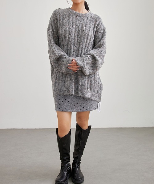 Lace Ladies(レースレディース)の「ケーブル編み カラーネップ オーバーサイズ ニット プルオーバー(ニット/セーター・レディース・ブラウン/グレー/アイボリー/グレイッシュベージュ・FREE)」の20枚目の写真