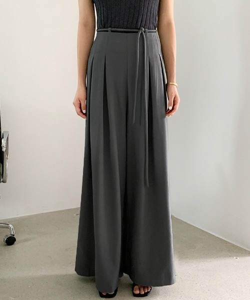 セール】ロープベルトタックワイドスラックスパンツ ベルテッド ワイド