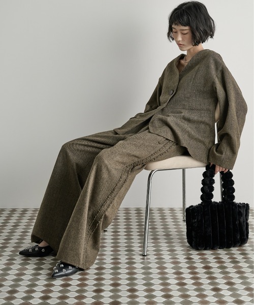 THE YOn(ザヨン)の「フリルラインツイードパンツ(その他パンツ・レディース・グレー/ブラウン・FREE)」の1枚目の写真