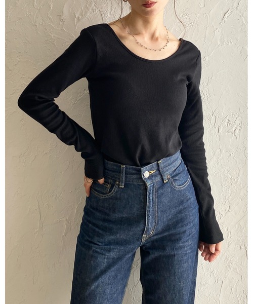 She's Closet（シーズクローゼット）の「長袖ボートネックカップ付きバックオープンカットソーリブトップス（Tシャツ/カットソー・レディース・チャコール/ブラウン/ブラック/アイボリー・FREE）」の7枚目の写真