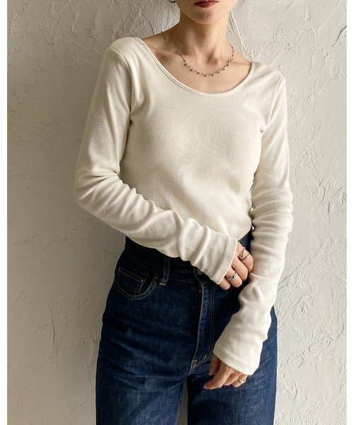 She's Closet（シーズクローゼット）の「長袖ボートネックカップ付きバックオープンカットソーリブトップス（Tシャツ/カットソー・レディース・チャコール/ブラウン/ブラック/アイボリー・FREE）」の9枚目の写真