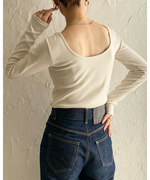 She's Closet（シーズクローゼット）の「長袖ボートネックカップ付きバックオープンカットソーリブトップス（Tシャツ/カットソー・レディース・チャコール/ブラウン/ブラック/アイボリー・FREE）」の11枚目の写真
