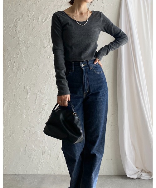 She's Closet（シーズクローゼット）の「長袖ボートネックカップ付きバックオープンカットソーリブトップス（Tシャツ/カットソー・レディース・チャコール/ブラウン/ブラック/アイボリー・FREE）」の16枚目の写真