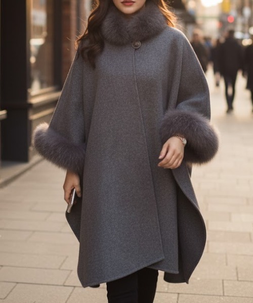 セール】部分ファー付ウールケープ（ポンチョ）｜cammie（キャミー）の