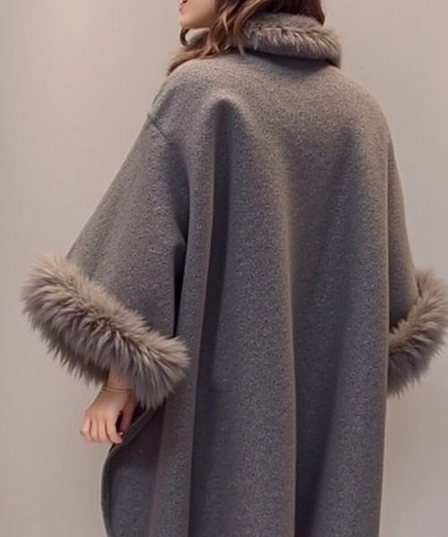 セール】部分ファー付ウールケープ（ポンチョ）｜cammie（キャミー）の