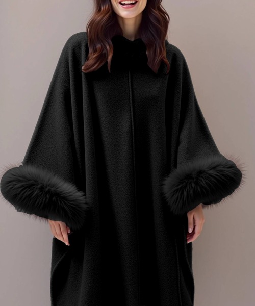 セール】部分ファー付ウールケープ（ポンチョ）｜cammie（キャミー）の
