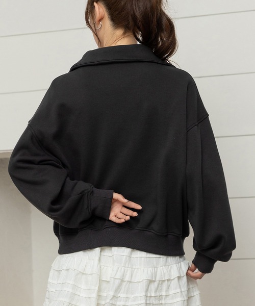 DAY CLOSET（デイ クローゼット）の「【裏起毛/2WAY/ハーフジップ/スタンドネック】気分でアレンジできる長袖カデットカラースウェット レディース（スウェット・レディース・スミクロ/グレー・FREE）」の5枚目の写真