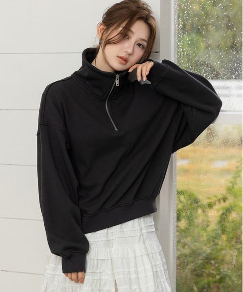 DAY CLOSET（デイ クローゼット）の「【裏起毛/2WAY/ハーフジップ/スタンドネック】気分でアレンジできる長袖カデットカラースウェット レディース（スウェット・レディース・スミクロ/グレー・FREE）」の6枚目の写真