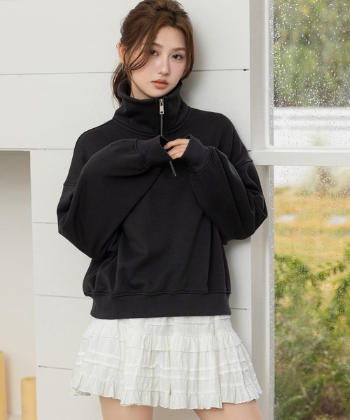 DAY CLOSET（デイ クローゼット）の「【裏起毛/2WAY/ハーフジップ/スタンドネック】気分でアレンジできる長袖カデットカラースウェット レディース（スウェット・レディース・スミクロ/グレー・FREE）」の7枚目の写真