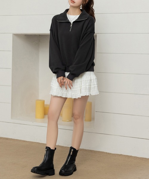 DAY CLOSET（デイ クローゼット）の「【裏起毛/2WAY/ハーフジップ/スタンドネック】気分でアレンジできる長袖カデットカラースウェット レディース（スウェット・レディース・スミクロ/グレー・FREE）」の8枚目の写真